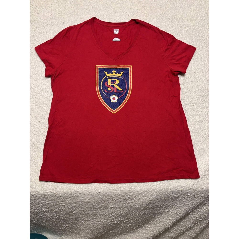 MLS Womens Real Salt Lake T-shirt Graphic Tee Red V-neck 100% Cotton 2XL